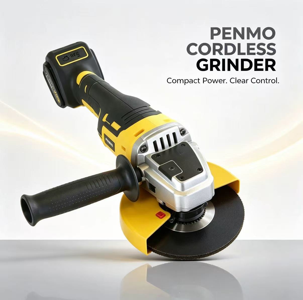Yellow cordless angle grinder