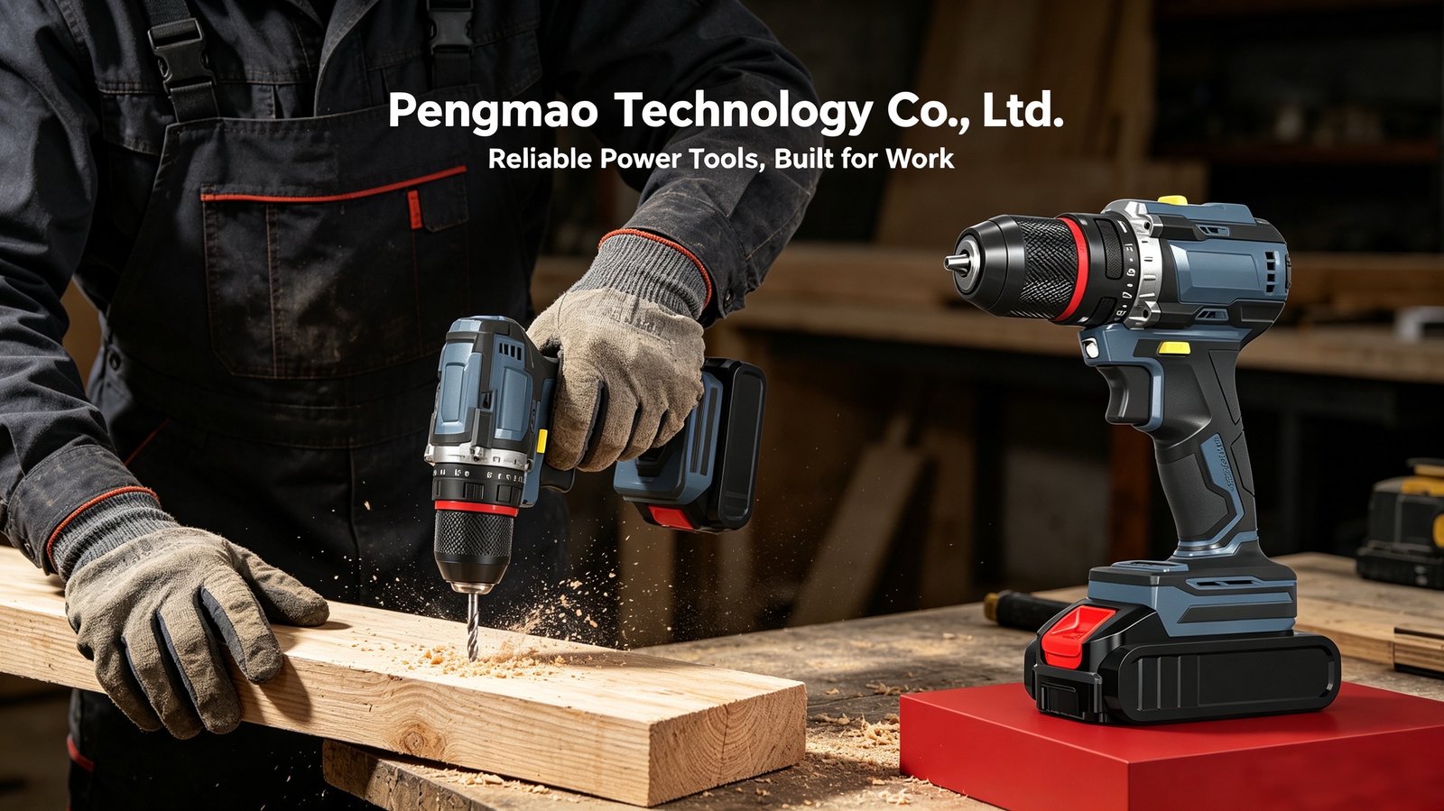 Cordless drilling in a woodworking scene